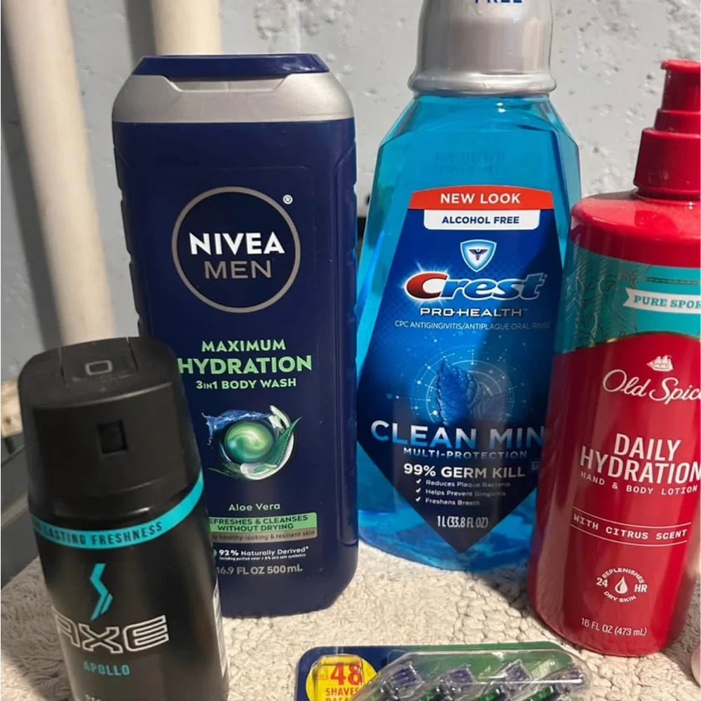 Mens hygiene bundle! Body wash, Axe, lotion, razors, deodorant, mouthwash